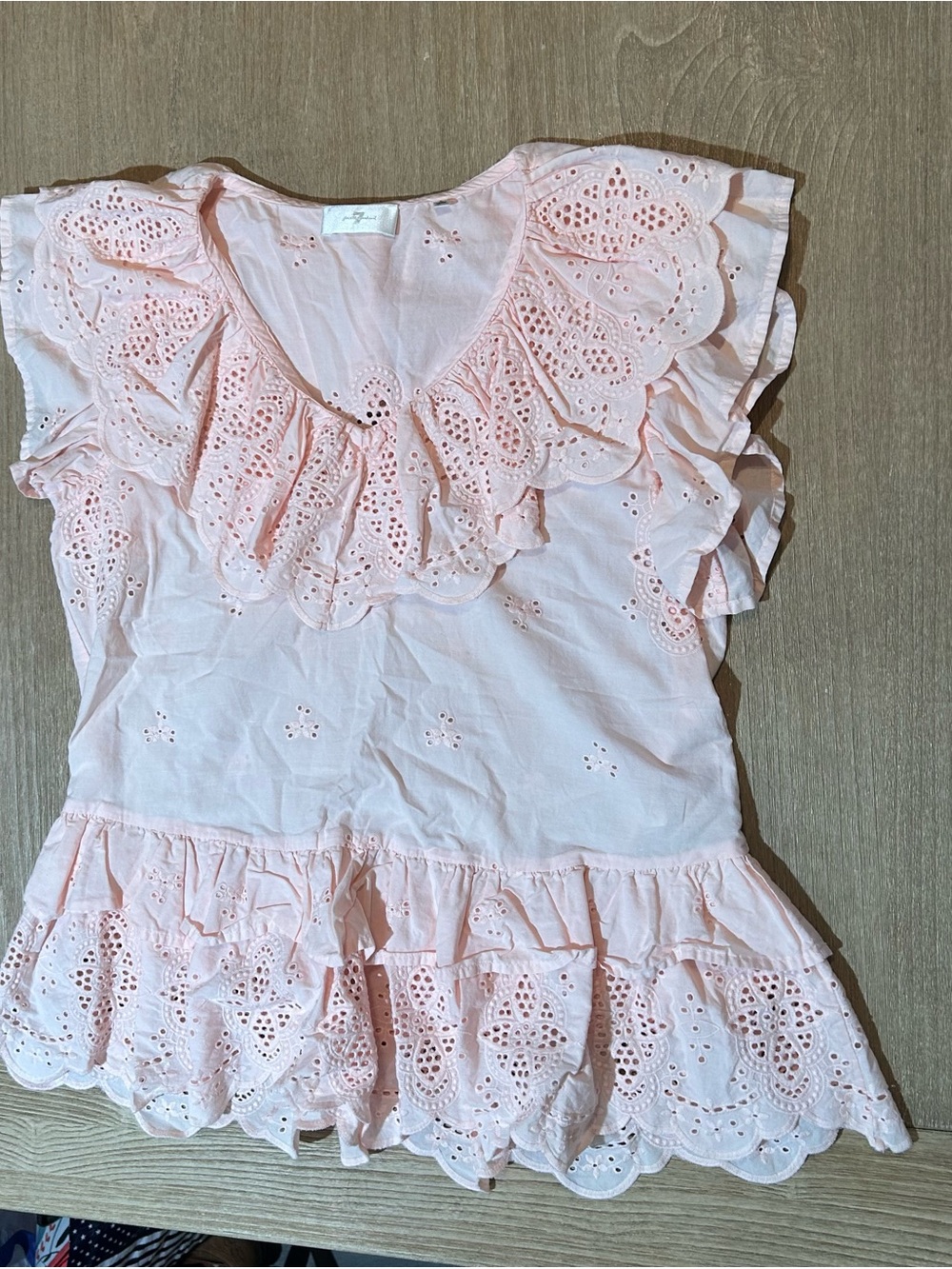 7 For All Mankind Double Ruffle Eyelet Top Pink Size S Cotton Blouse